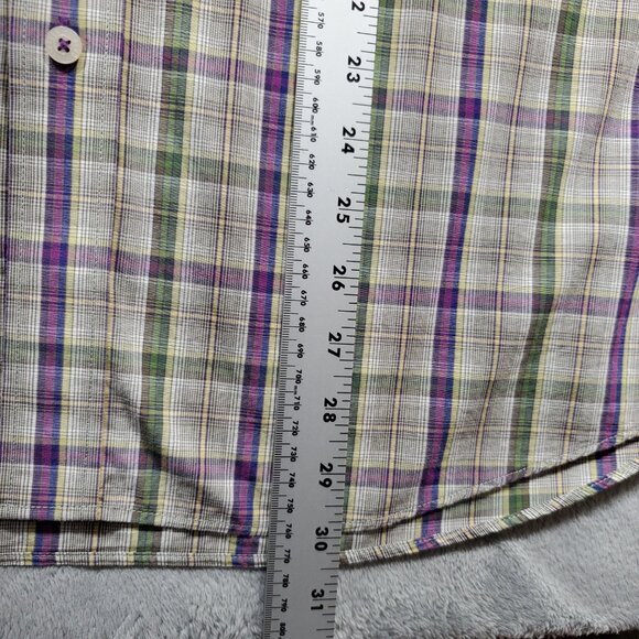 Alan Flusser Button Down Long Sleeve Plaid Shirt Brown Green Purple Mn Sz L - Picture 10 of 10